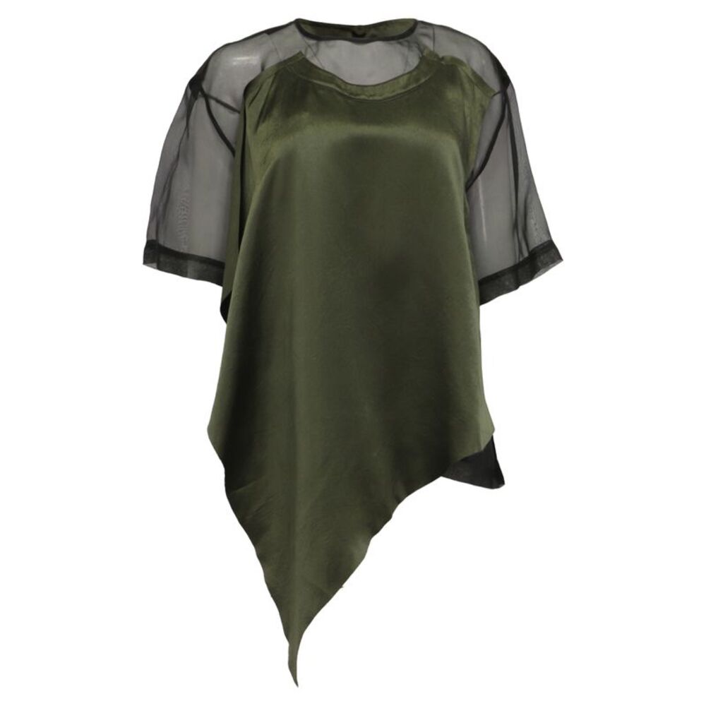 Jason Wu Organza And Crinkled Satin T-Shirt in Green Silk